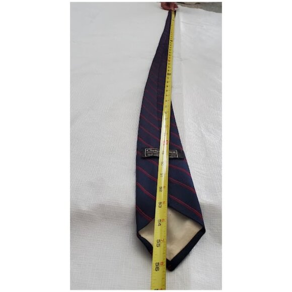 Vintage Christian Dior Men's Navy Blue and Red Striped Dior Tie - Picture 7 of 7